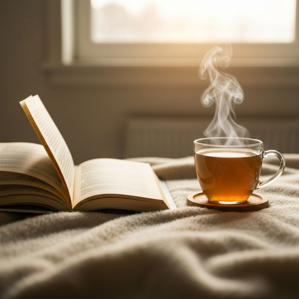 Reggeli csend, könyv és egy csésze tea